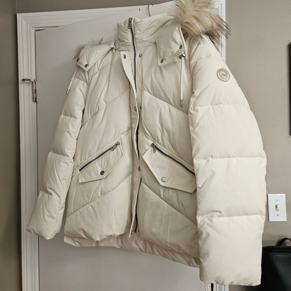 Andrew Marc Daphne Faux Fur Chevron Quilted Down Jacket: Size L